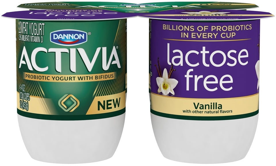 Dannon Activia Probiotic Lactose-Free Blended Yogurt, Vanilla, 4 x 4 oz