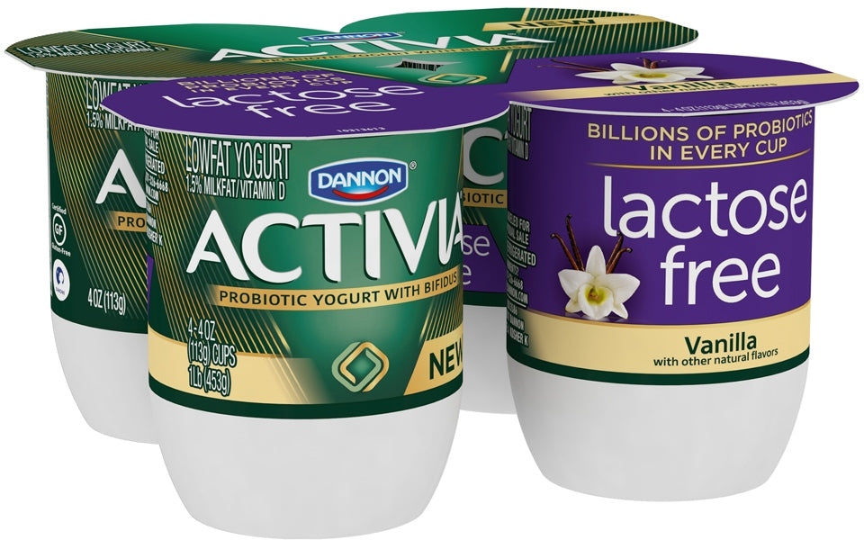 Dannon Activia Probiotic Lactose-Free Blended Yogurt, Vanilla, 4 x 4 oz