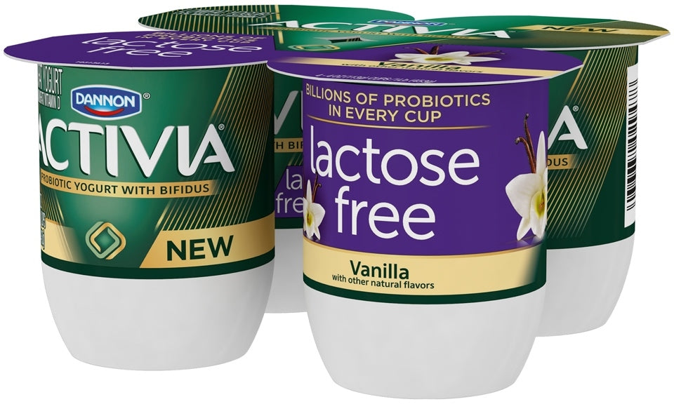 Dannon Activia Probiotic Lactose-Free Blended Yogurt, Vanilla, 4 x 4 oz