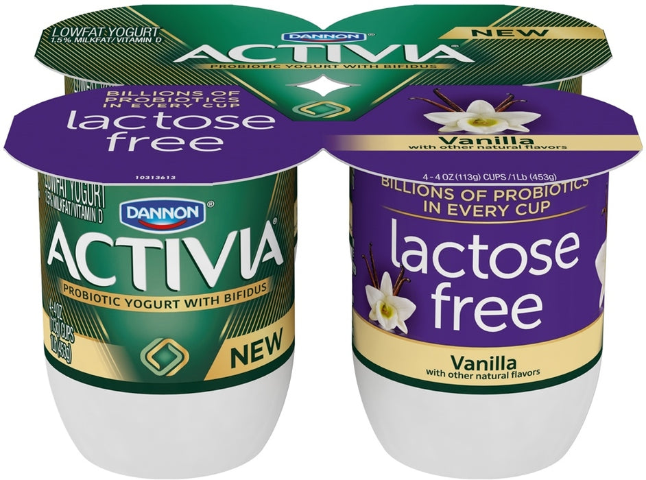 Dannon Activia Probiotic Lactose-Free Blended Yogurt, Vanilla, 4 x 4 oz