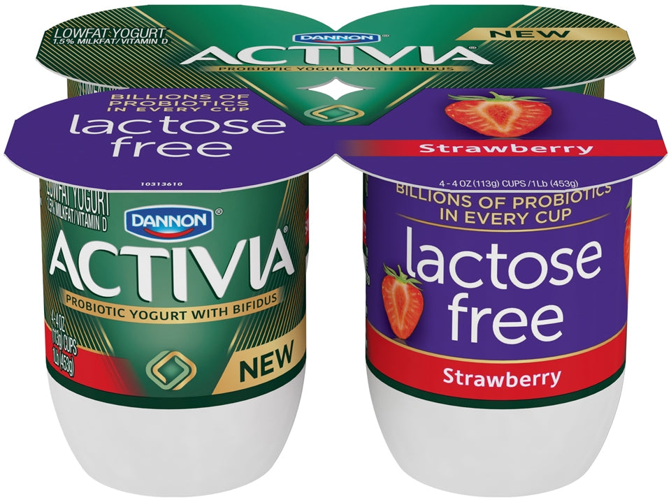 Dannon Activia Probiotic Lactose-Free Blended Yogurt, Strawberry, 4 x 4 oz