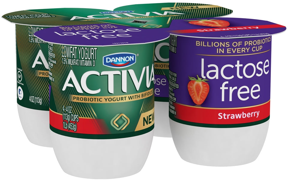 Dannon Activia Probiotic Lactose-Free Blended Yogurt, Strawberry, 4 x 4 oz