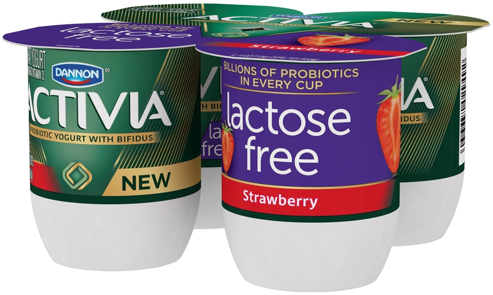 Dannon Activia Probiotic Lactose-Free Blended Yogurt, Strawberry, 4 x 4 oz