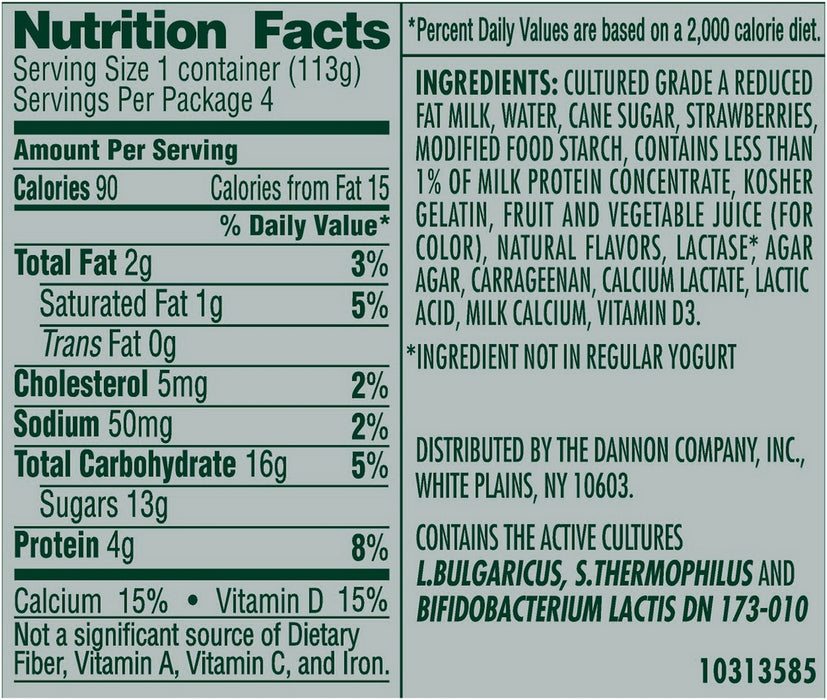 Dannon Activia Probiotic Lactose-Free Blended Yogurt, Strawberry, 4 x 4 oz