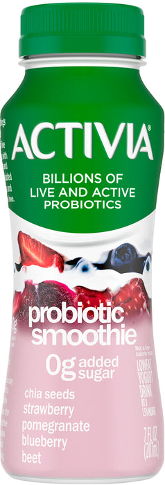 Dannon Activa Probiotic Smoothie Drink, Chia Seeds Strawberry Pomegranate Blueberry Beet , 7 oz