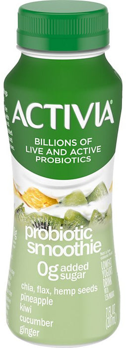 Dannon Activa Probiotic Smoothie Drink, Kiwi Pineapple Cucumber Ginger Chia Flax Hemp Seeds , 7 oz