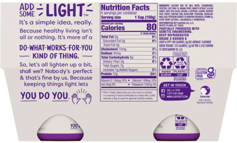 Danon Oikos Light & Fit Greek Strawberry & Banana Yogurt , 4 x 5.3 oz