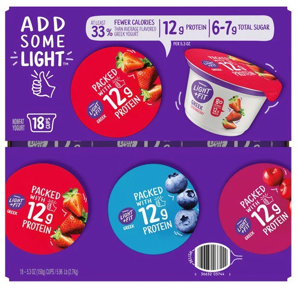 Dannon Light & Fit Greek Yogurt, Variety Pack , 18 x 5.3 oz