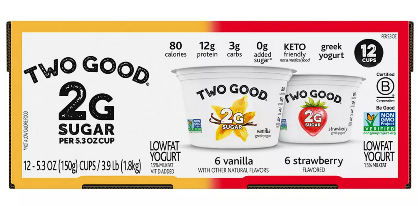 Two Good Light N' Fit Low Fat Yogurt, Variety Pack , 12 x 5.3 oz