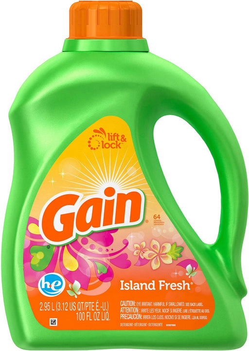 Gain with FreshLock HE Liquid Detergent, Island Fresh, 100 oz