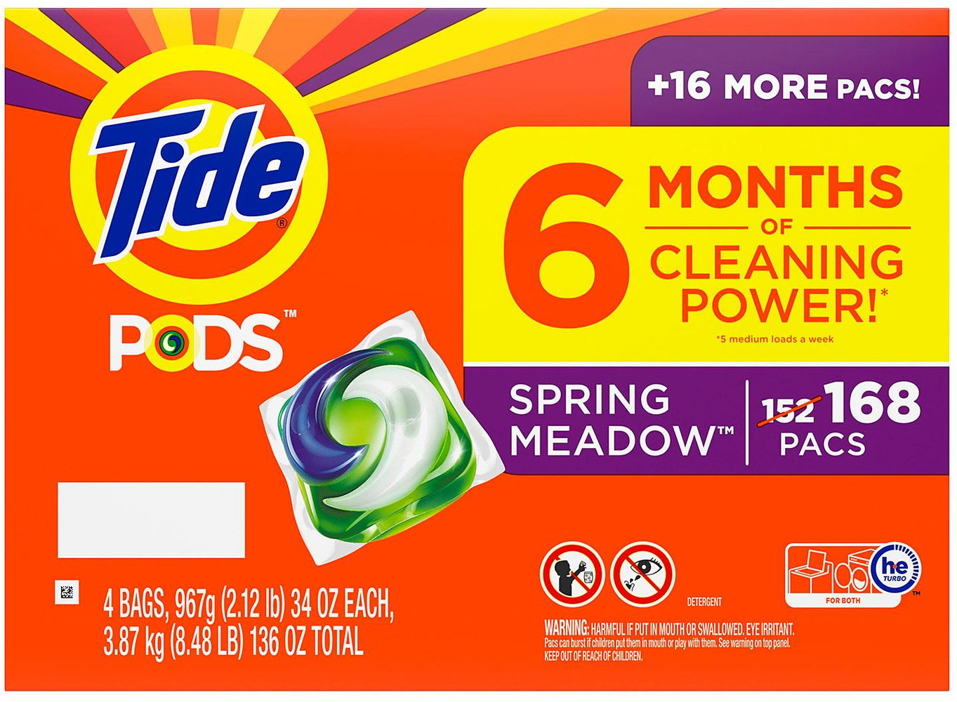 Tide Pods Liquid Laundry Detergent Pacs, Spring Meadow, 168 ct