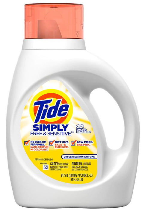 Tide Simple Free & Sensitive Liquid Laundry Detergent, Unscented , 31 oz