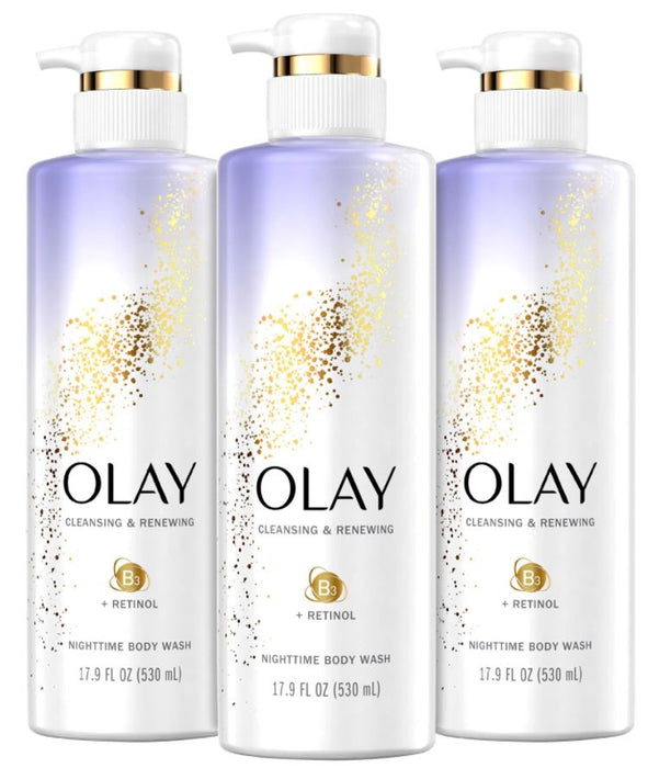 Olay Cleansing & Renewing Nighttime Body Wash With Retinol, 3 x 17.9 oz