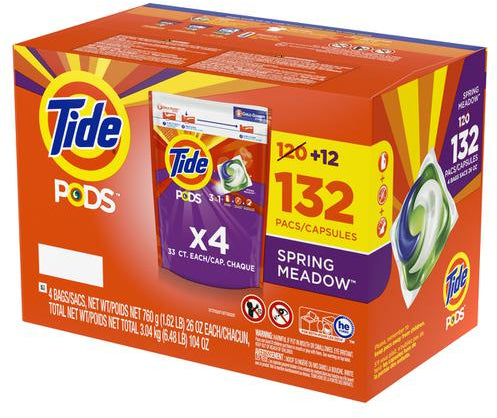 Tide Pods Laundry Detergent Pacs, Spring Meadow , 132 ct