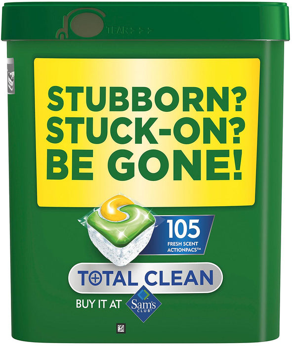 Cascade Total Clean Dishwasher Detergent Pacs, 105 ct