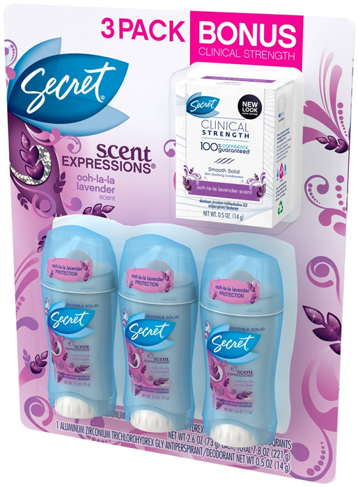 Secret Scent Expressions Anti-Perspirant Deodorants, Ooh-La-La Lavender Scent, Value Pack, 3 x 2.6 oz