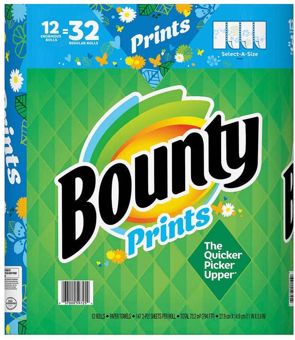 Bounty Prints Select-A-Size Enormous Roll Paper Towels, 12 ct