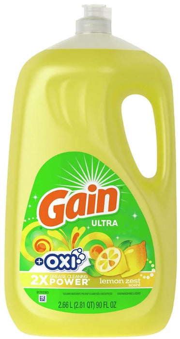 Gain Ultra Plus Oxi Power Dishwashing Liquid, Lemon Zest Scent , 90 oz
