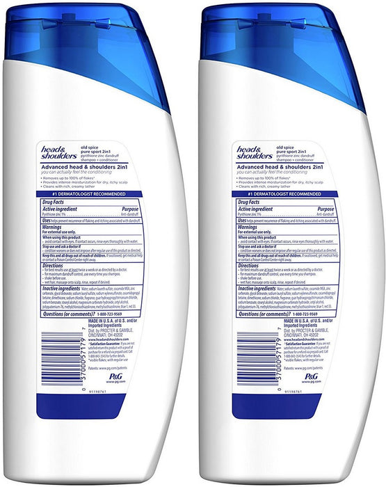 Head & Shoulders 2 in 1 Old Spice Pure Sport Dandruff Shampoo + Conditioner, 2 ct