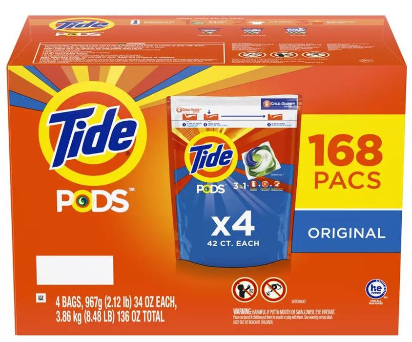 Tide Pods Detergent Pacs, Original Scent , 168 ct