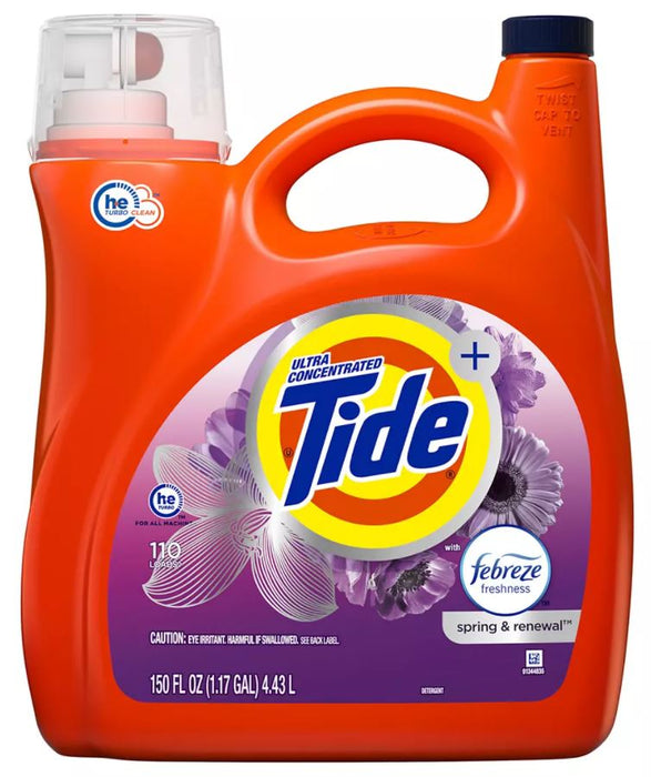 Tide Plus Febreze Liquid Laundry Detergent, Spring & Renewal , 150 oz