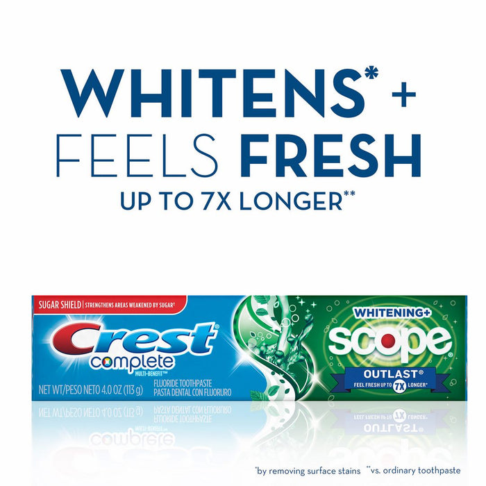 Crest Complete Multi-Benefit Whitening + Scope Outlast Mint Toothpaste Value Pack, 5 x 5.8 oz