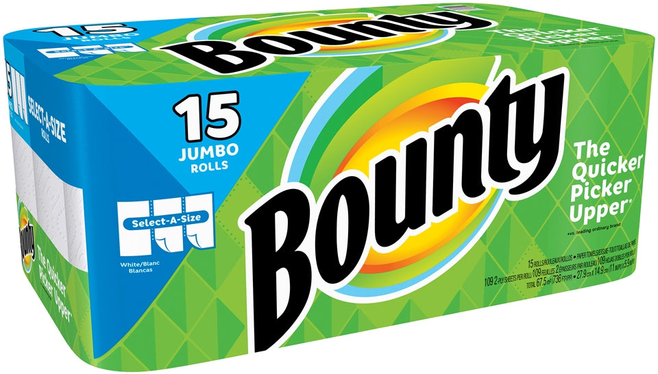 Bounty Jumbo Rolls Paper Towels, 109 2-ply sheets, 15 Rolls