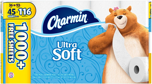 Charmin Ultra Soft 2-Ply Giant Rolls Toilet Paper, Value Pack, 45 ct