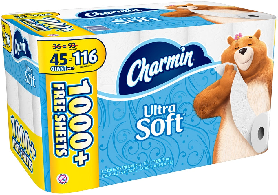 Charmin Ultra Soft 2-Ply Giant Rolls Toilet Paper, Value Pack, 45 ct