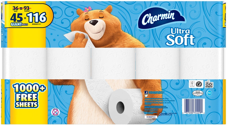 Charmin Ultra Soft 2-Ply Giant Rolls Toilet Paper, Value Pack, 45 ct