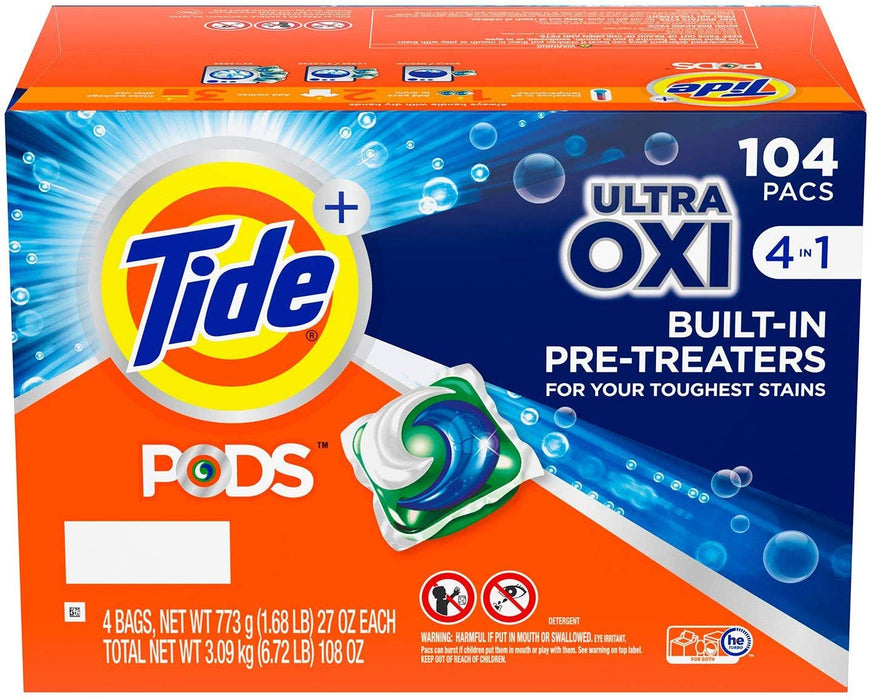 Tide Pods Ultra Oxi Liquid Detergent Pacs, 104 ct