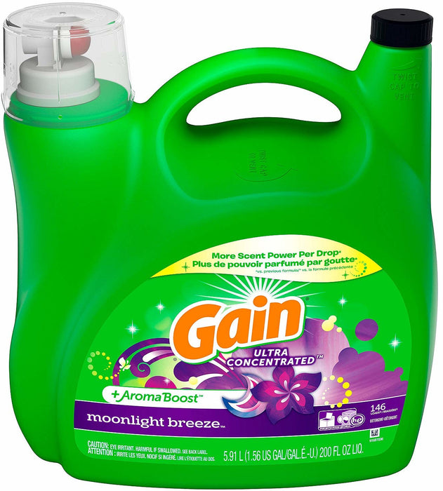 Gain Original Ultra Concentrated Aroma Boost Liquid Laundry Detergent, Moonlight Breeze Scent, 200 oz