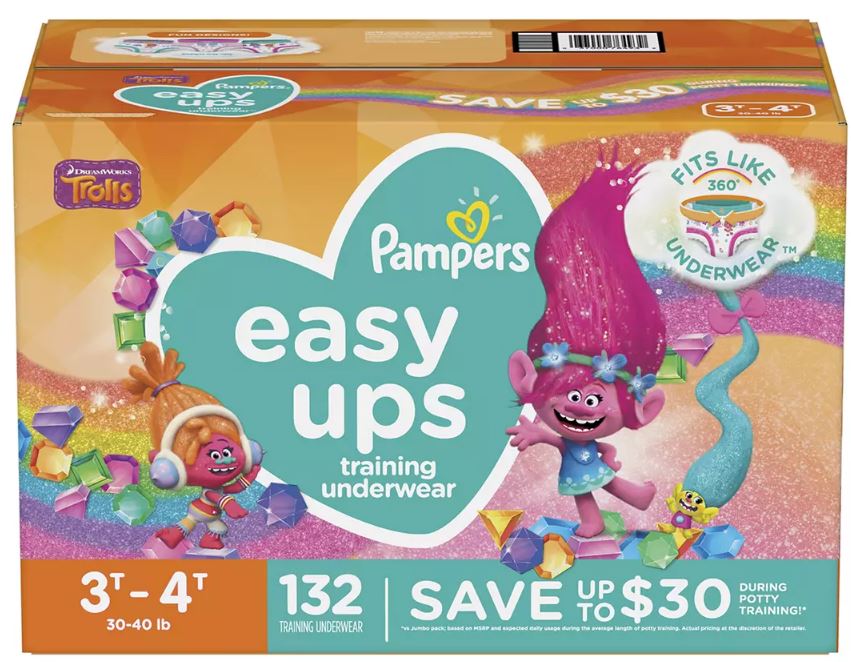 Pampers Easy Ups Training Underwear For Girls, Size 3T-4T, 132 ct
