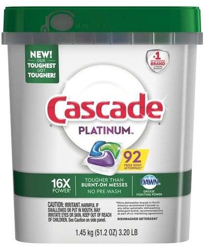 Cascade Platinum ActionPacs Dishwasher Detergent, 92 ct