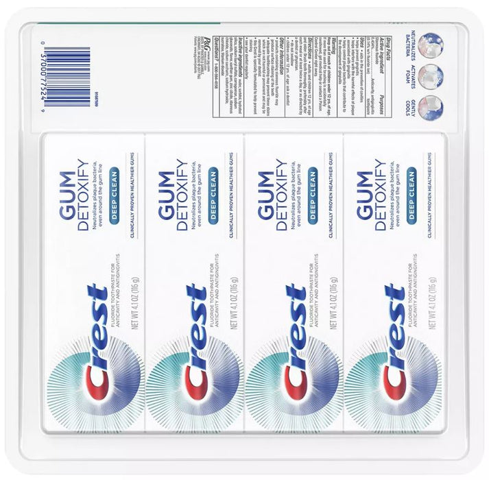 Crest Gum Detoxify Deep Clean Flouride Toothpaste, 40-Pack , 4 x 4.1 oz