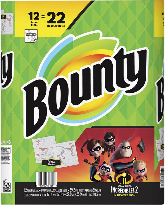 Bounty Incredibles Super Roll Paper Towels, 12 ct