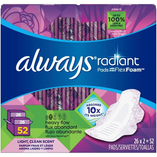 Always Radiant Pads With FlexFoam, 52 ct