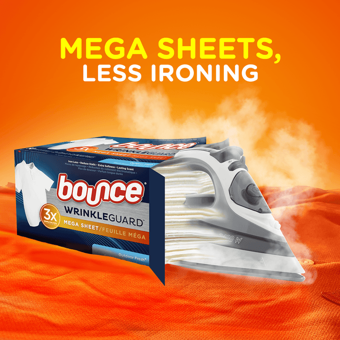 Bounce Wrinkle Guard Mega Sheet Outdoor Fresh Dryer Sheets, 180 ct