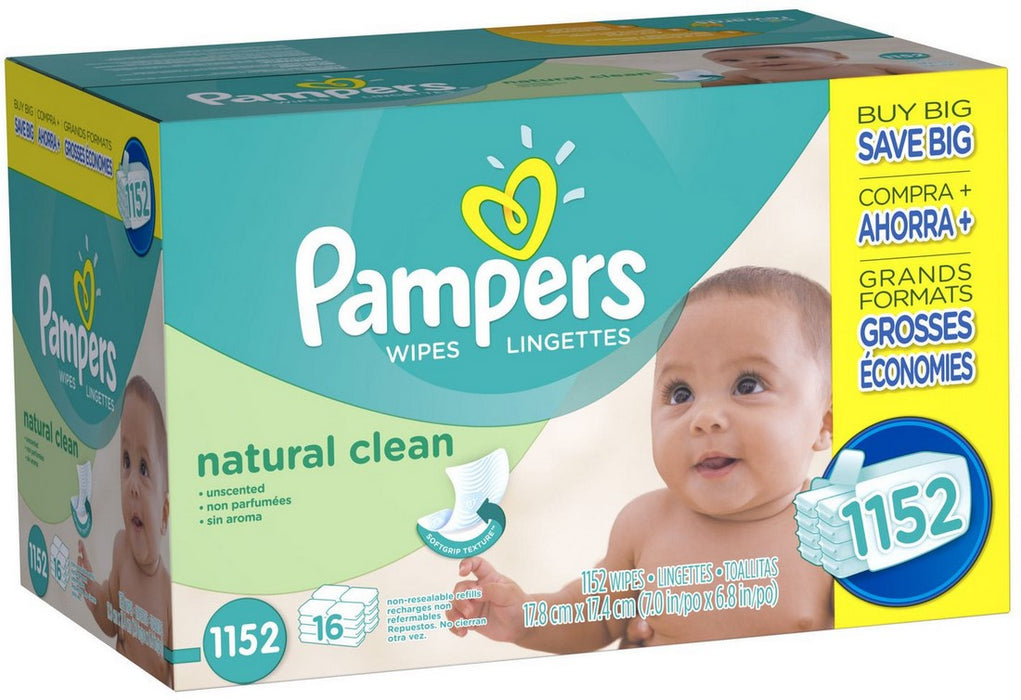 Pampers Baby Wipes Natural Clean Value-Pack, 16 x 72 ct