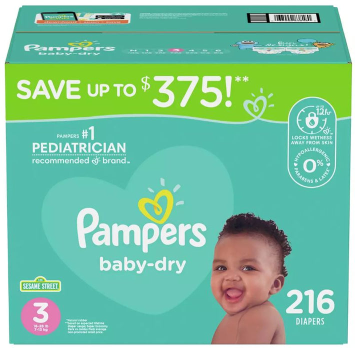 Pampers Baby Dry Diapers, Size 3, 216 ct