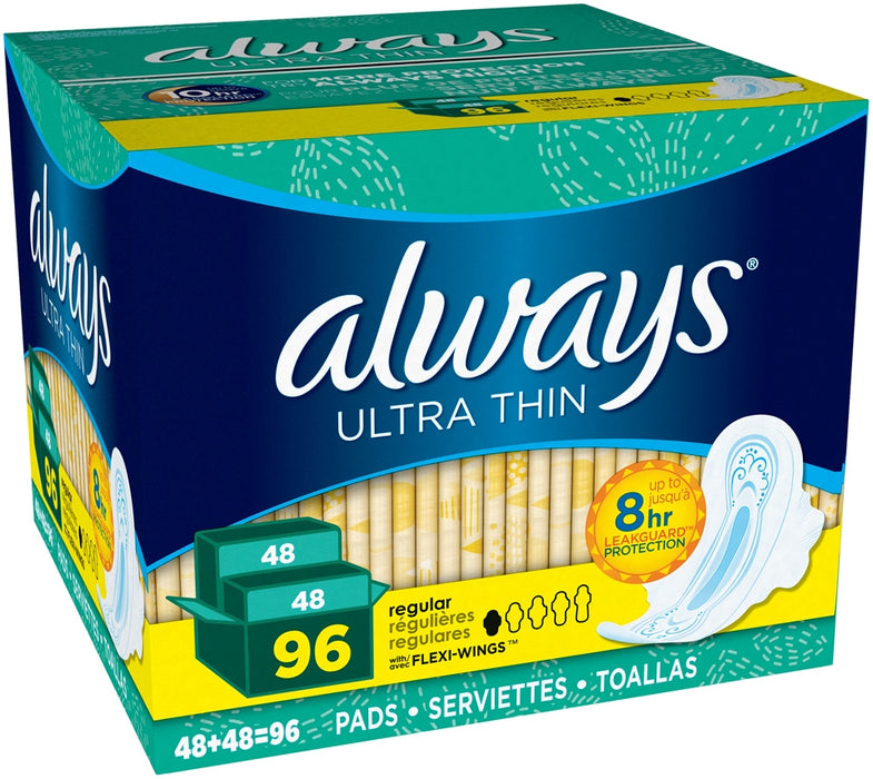 Always Ultra Thin Regular Pads with Flexi-Wings, Size 1, Value Box, 96 ct