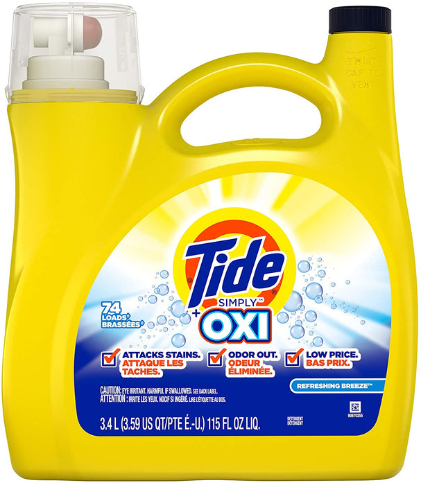 Tide Simply Oxi Liquid Laundry Detergent, Refreshing Breeze Scent, 115 oz