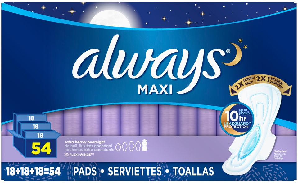 Always Maxi Extra Heavy Overnight Pads with Flexi-Wings, Size 5, Value —