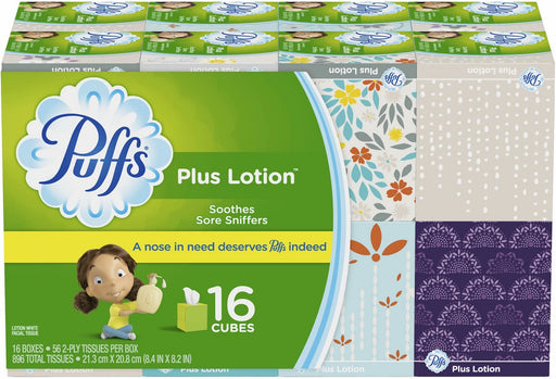Puffs Plus Lotion Facial Tissues, 16-Pack, 16 x 56 ct