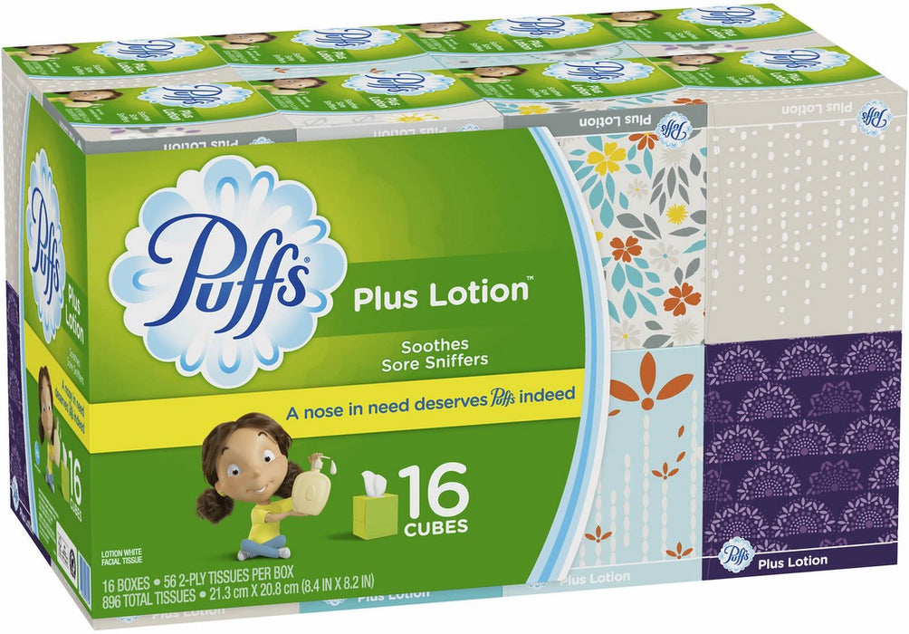 Puffs Plus Lotion Facial Tissues, 16-Pack, 16 x 56 ct