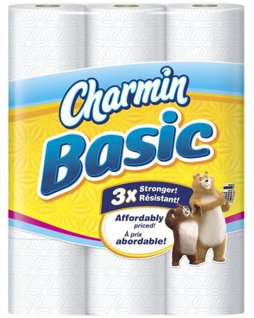 Charmin Basic Toilet Paper, Double Rolls, 319 1-ply sheets, 12 rolls