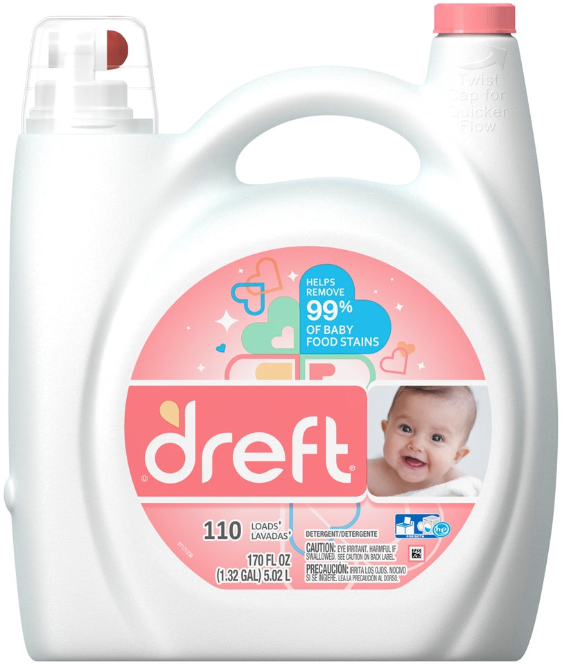 Dreft Laundry Detergent, Removes 99% of Baby Stains, 170 oz