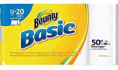 Bounty Basic Select-A-Size Mega Roll Paper Towels 119 sheets, 1-ply, 12 rolls