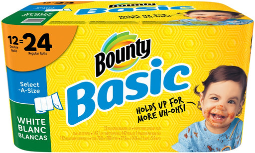 Bounty Basic Select-A-Size Double Rolls 1-Ply Paper Towels, 12 ct