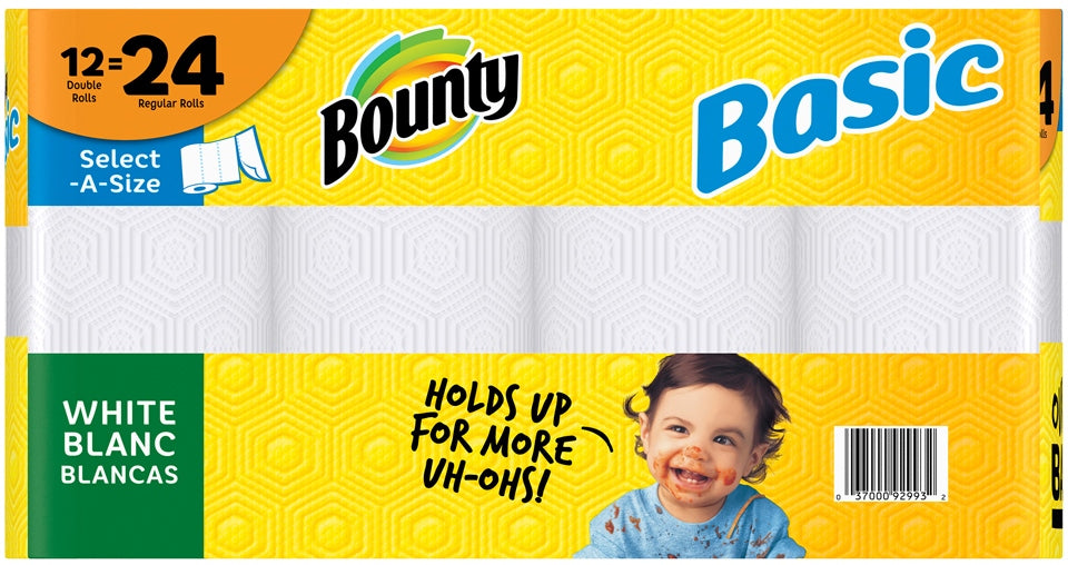Bounty Basic Select-A-Size Double Rolls 1-Ply Paper Towels, 12 ct